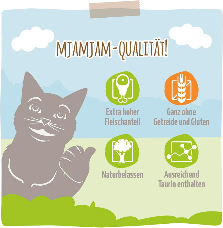 MjAMjAM - Premium Nassfutter für Katzen - DUO von leckerem Rind & guter Pute an gedämpftem Kürbis, 6