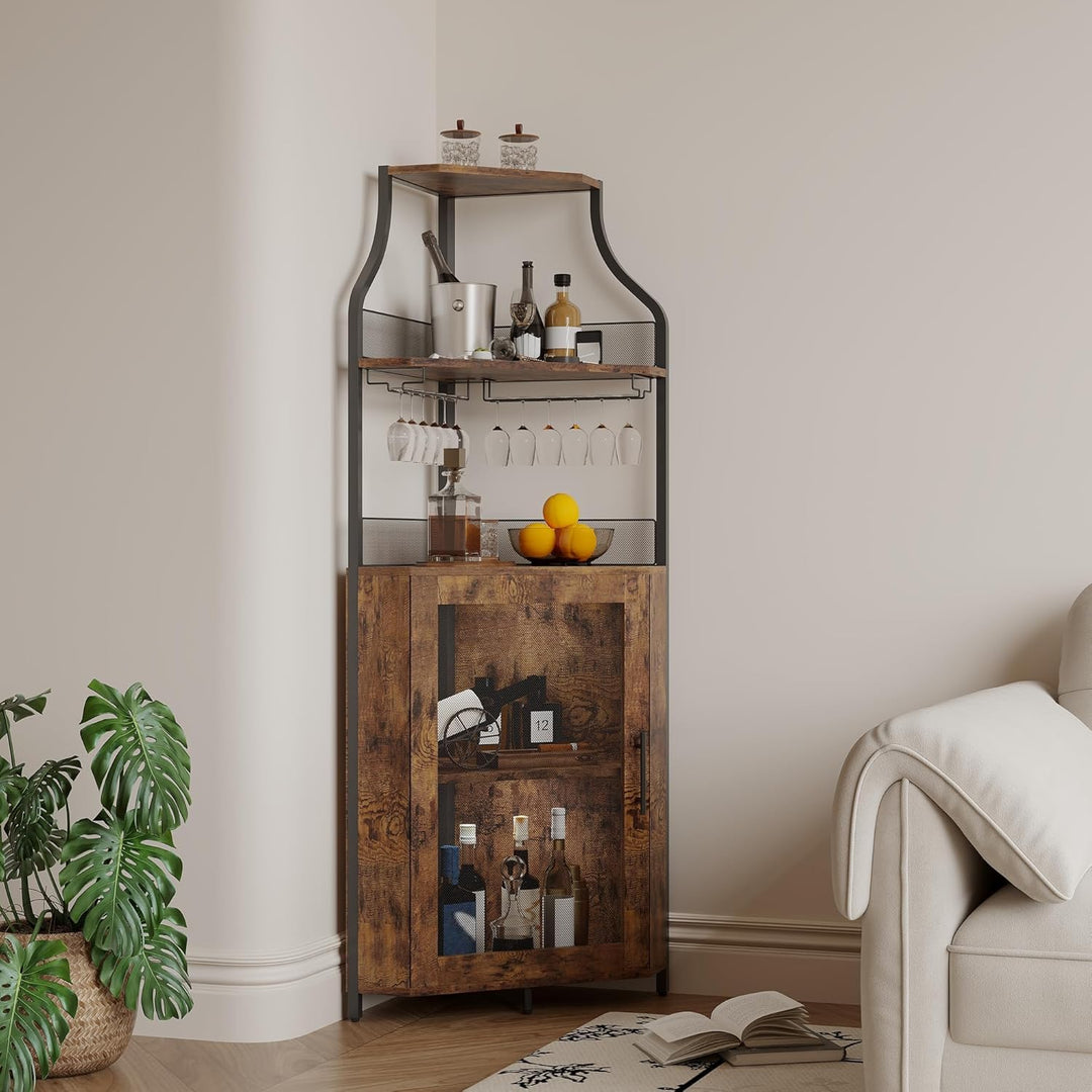 Eck-Weinregal, 5 Etagen Weinregal Freistehender mit Glashalter and Weinaufbewahrung, industrielles W