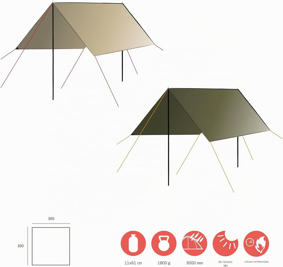 GRAND CANYON Zuni 3, 3 x 3m Multifunktion Tarp / Sonnensegel inkl. Stangen, Zeltplane, Wasserdicht,