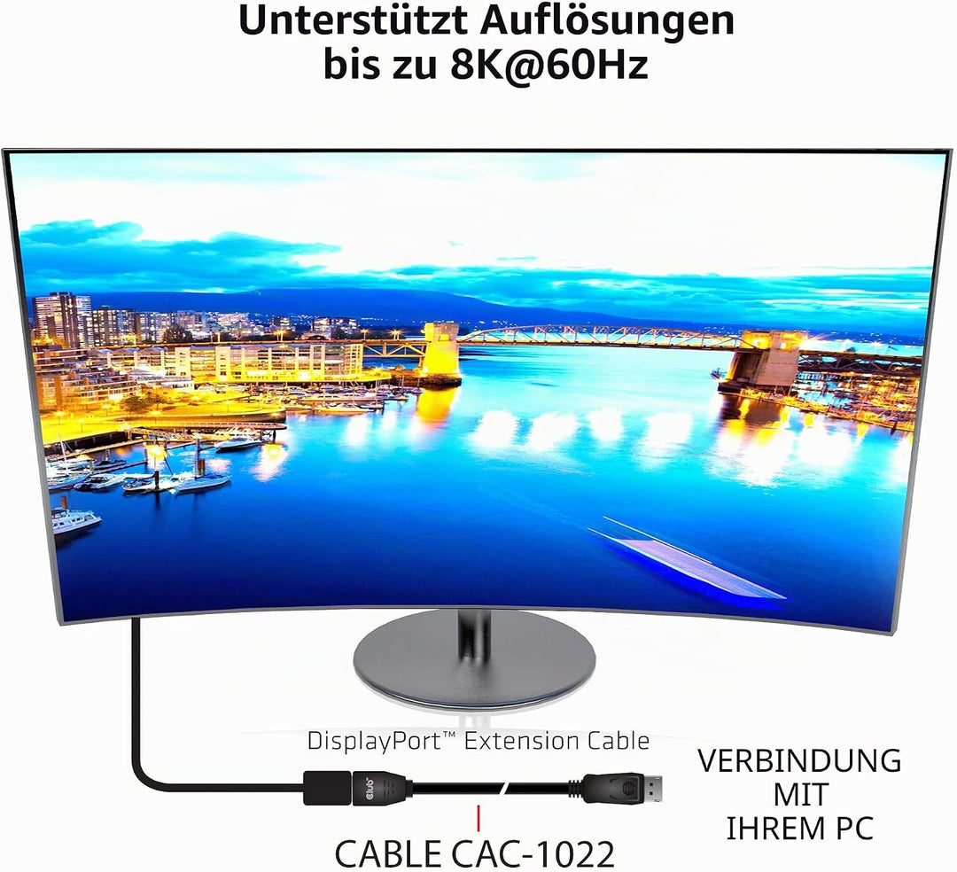 Club 3D DisplayPort-Kabel 1.4 Verlängerungskabel 2Meter, CAC-1022 2 m, Stecker-Buchse, 2 m, Stecker-