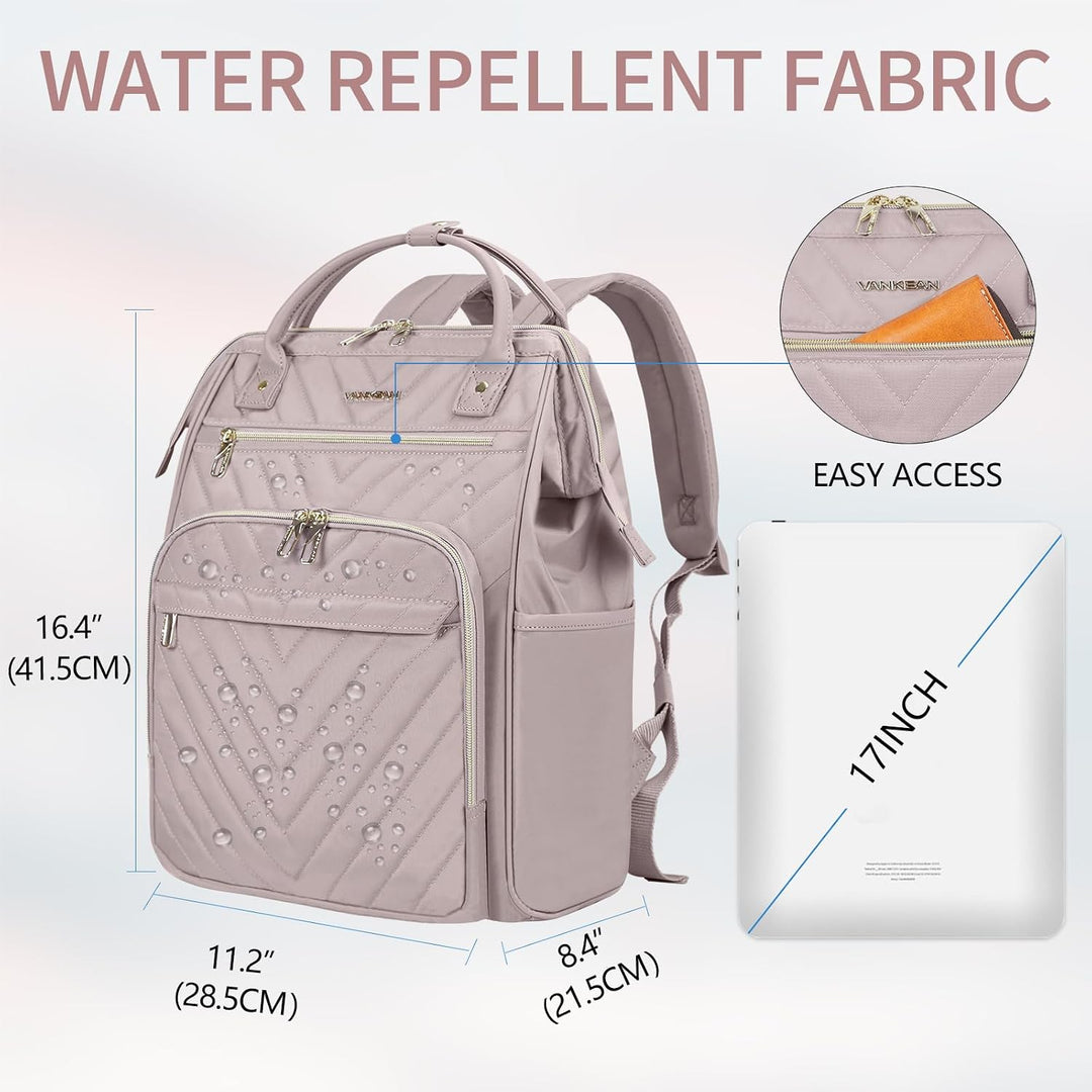 VANKEAN 15.6 Zoll Laptop Rucksack,Rosa,Rucksack Damen | Computer Arbeitstasche, Grosse Kapazität, Wa