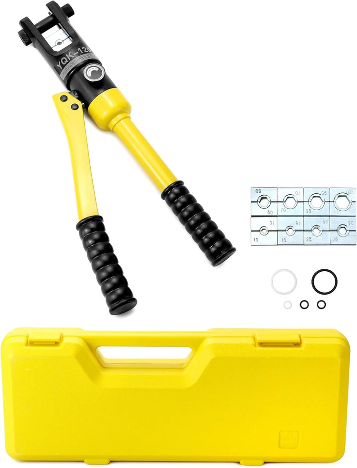 QWORK® crimpzange hydraulisch, presszange kabelschuhe,12 Tonnen, mit 8 Dies 10-120 mm² 12T, 12T