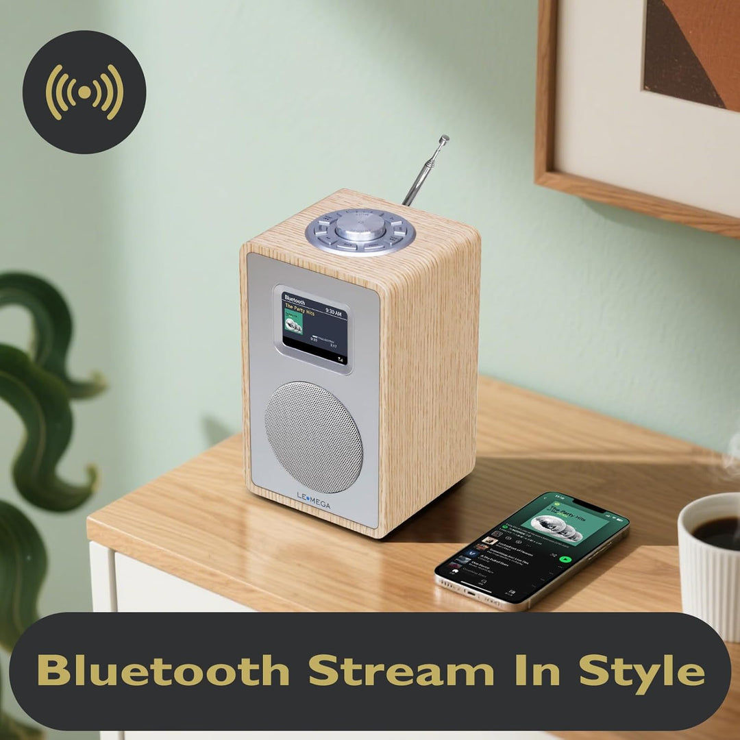 LEMEGA CR4+ DAB Radio Mit Bluetooth (Holzgehäuse,Tragbares DAB Plus Radio,Küchenradio,UKW-Radio,Dopp