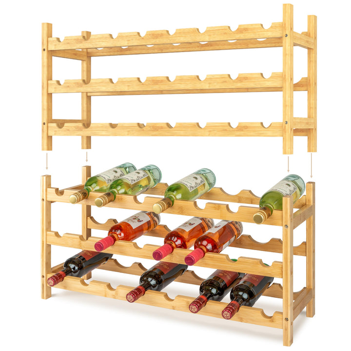 Weinregal Holz, 48 Flaschen, Flaschenregal Stapelbar, Getränkeregal, Weinregal Stapelbar, Flaschenau