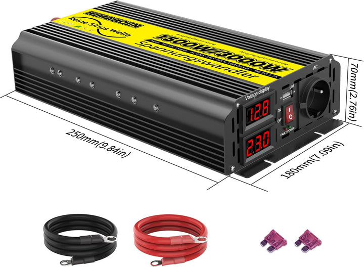 1500W/3000W Reiner Sinus Wechselrichter 12V auf 230V Reine Sinuswelle Spannungswandler, für Wohnmobi