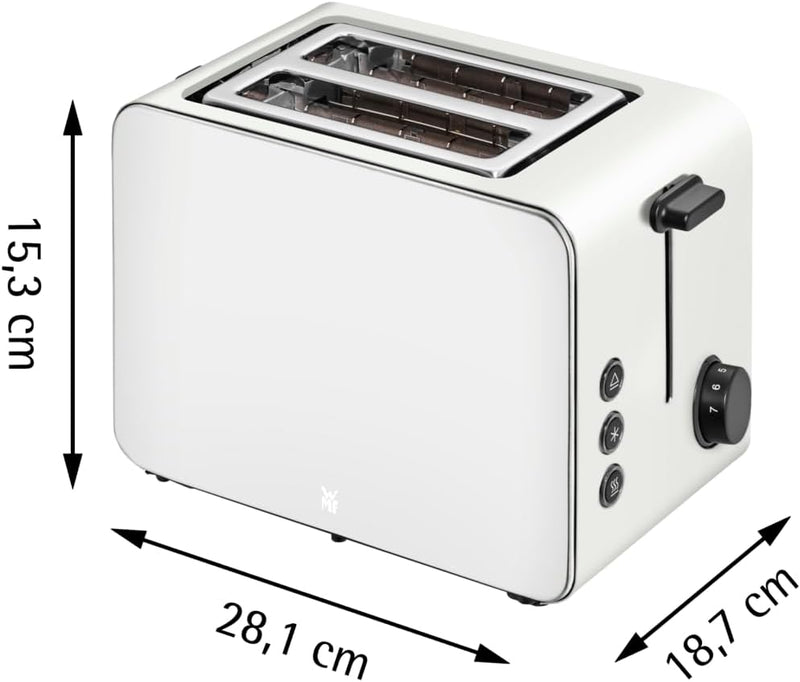 WMF Stelio Toaster 2 Scheiben Edelstahl, Doppelschlitz Toaster mit Brötchenaufsatz, Bagel-Funktion,