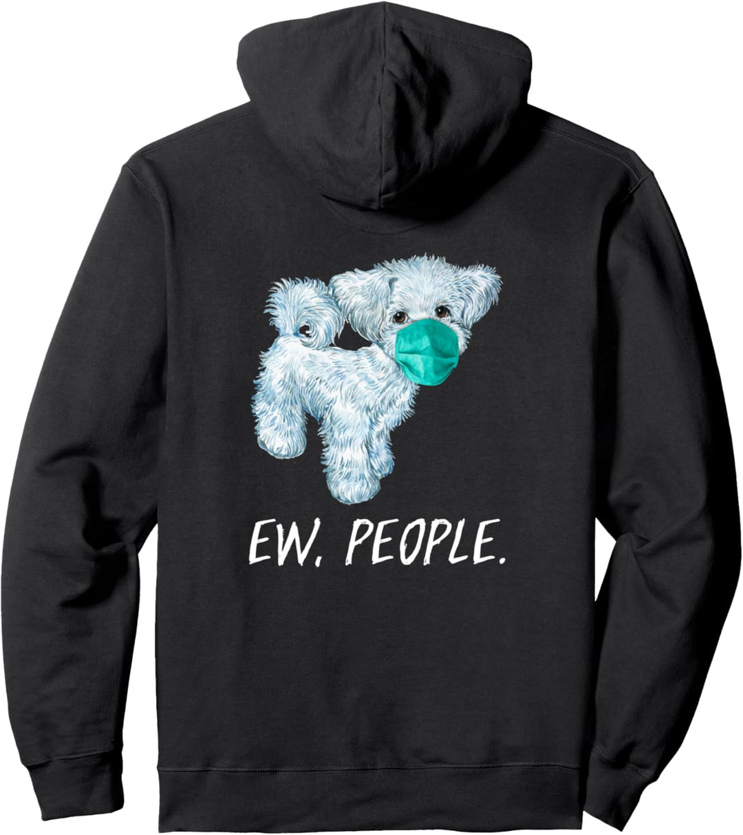 MALTESER mit Gesichtsmaske Mundschutz Hund EW PEOPLE Pullover Hoodie