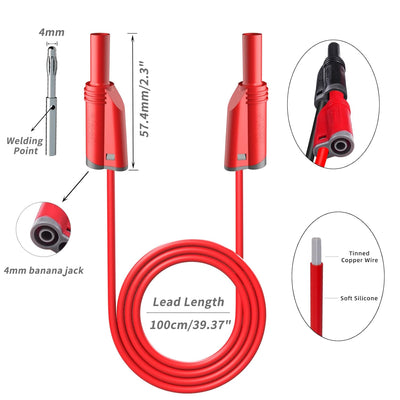 Cleqee 30 Stück Bananenstecker Silikon Testleitungen-Set, 4 mm vollständig isoliert, Sicherheitsumma