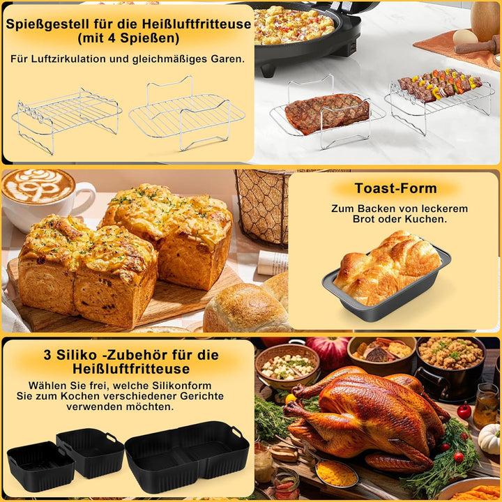 Charmofun 27 Stück Heissluftfritteuse Zubehör, Airfryer Zubehör für Ninja Foodi Flexdrawer 10,4L Hei