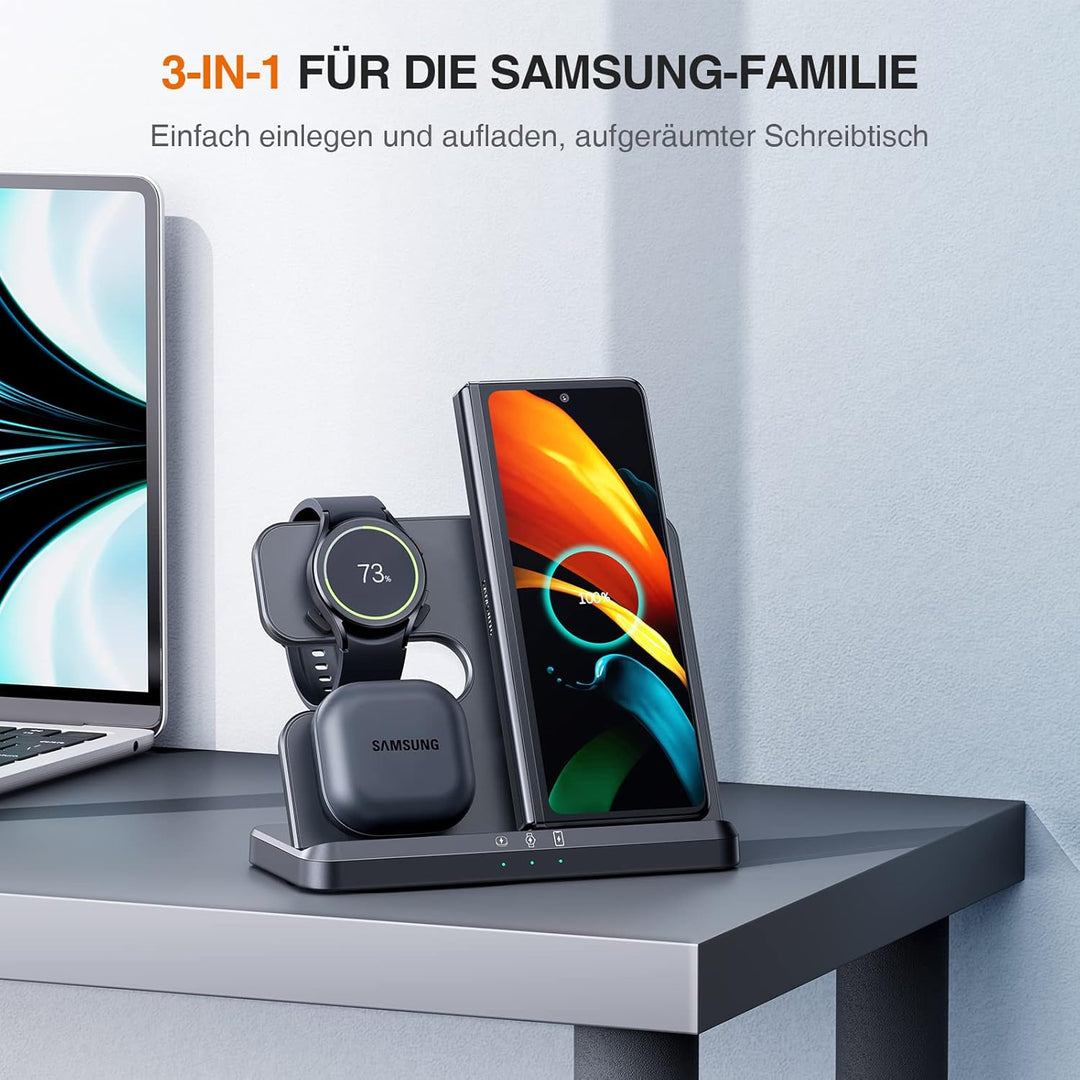 LK Induktive Ladestation für Samsung 3 in 1 Ladestation Kompatibel für Galaxy Watch 8/7/6/5/5 Pro/4