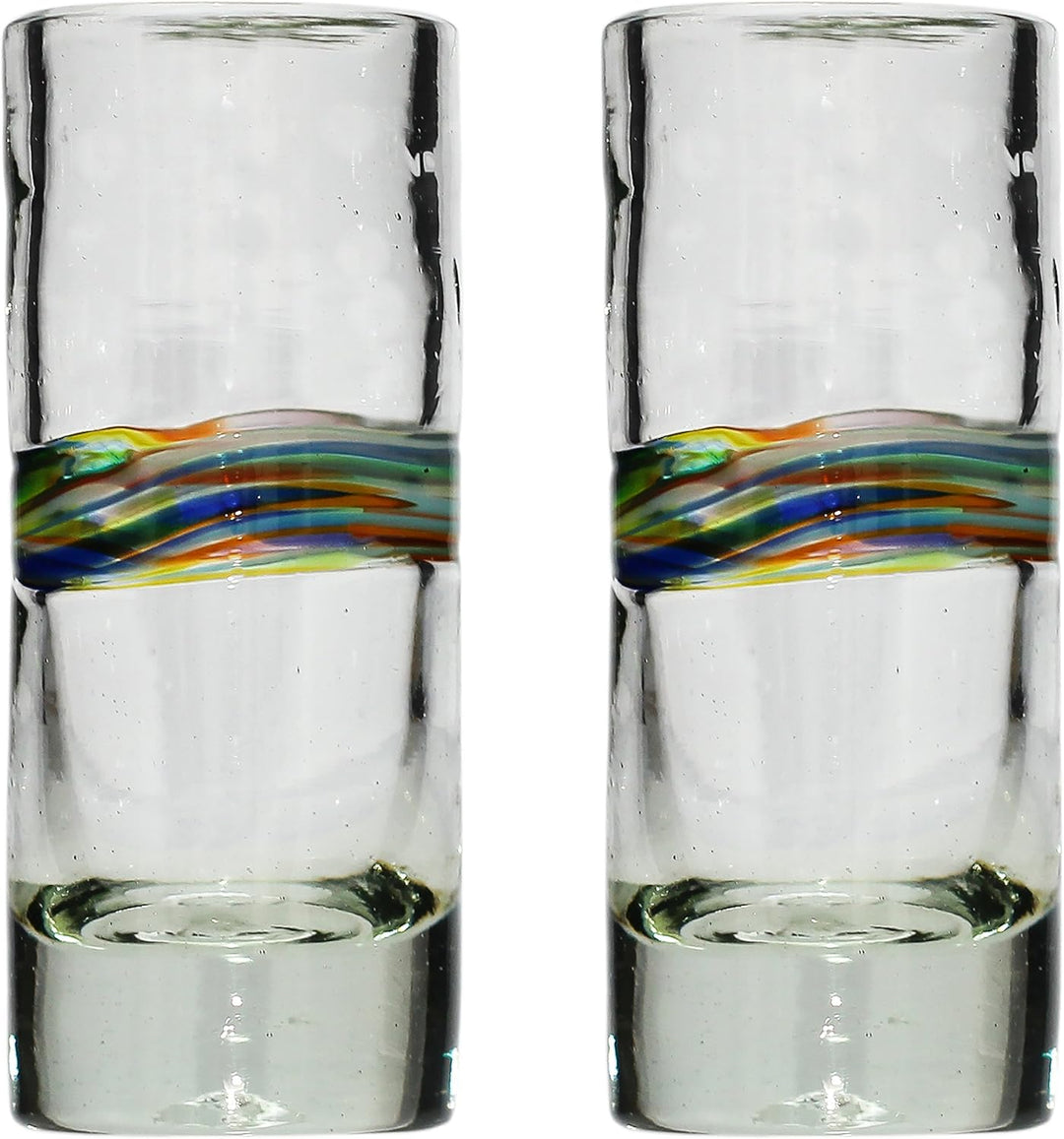 Tumia LAC Handgemachtes Tequila/Shot Glas - recyceltes Glas – Verschiedenfarbiger Streifen - Set aus
