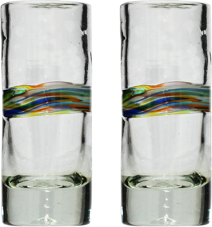 Tumia LAC Handgemachtes Tequila/Shot Glas - recyceltes Glas – Verschiedenfarbiger Streifen - Set aus