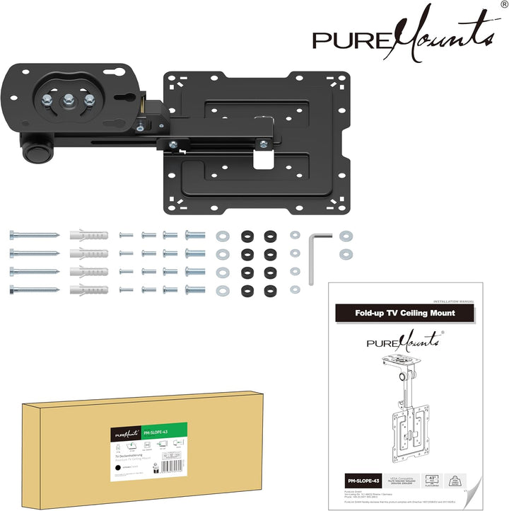 PureMounts TV Deckenhalterung für Fernseher, geeignet für 19-43 Zoll, klappbar, höhenverstellbar, sc