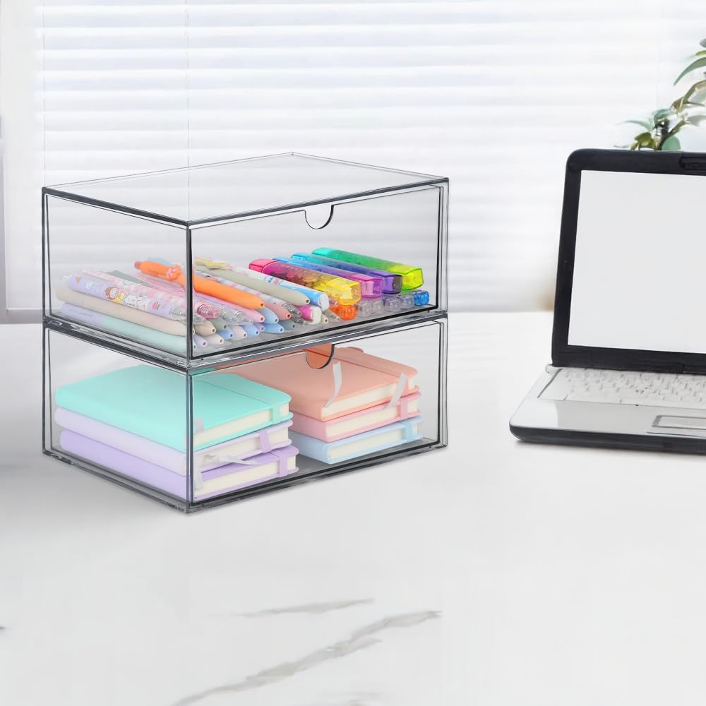 2 Stück Stapelbarer Kosmetik Organizer, TIE-DailyNec Transparenter Acryl Make Up Organizer, Schreibt