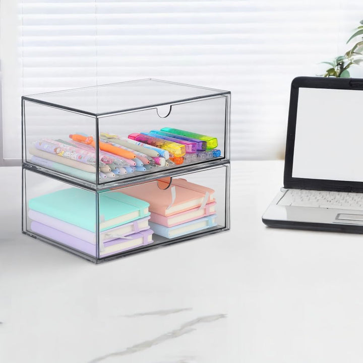 2 Stück Stapelbarer Kosmetik Organizer, TIE-DailyNec Transparenter Acryl Make Up Organizer, Schreibt