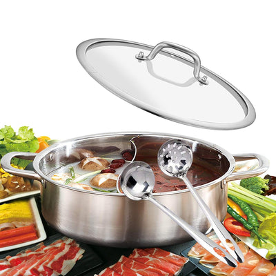 Hot Pot Kocher, 32cm Edelstahl Yin Yang Hot Pot Dual Sided Teiler Kochen Suppe Hot Pot mit Doppelgri