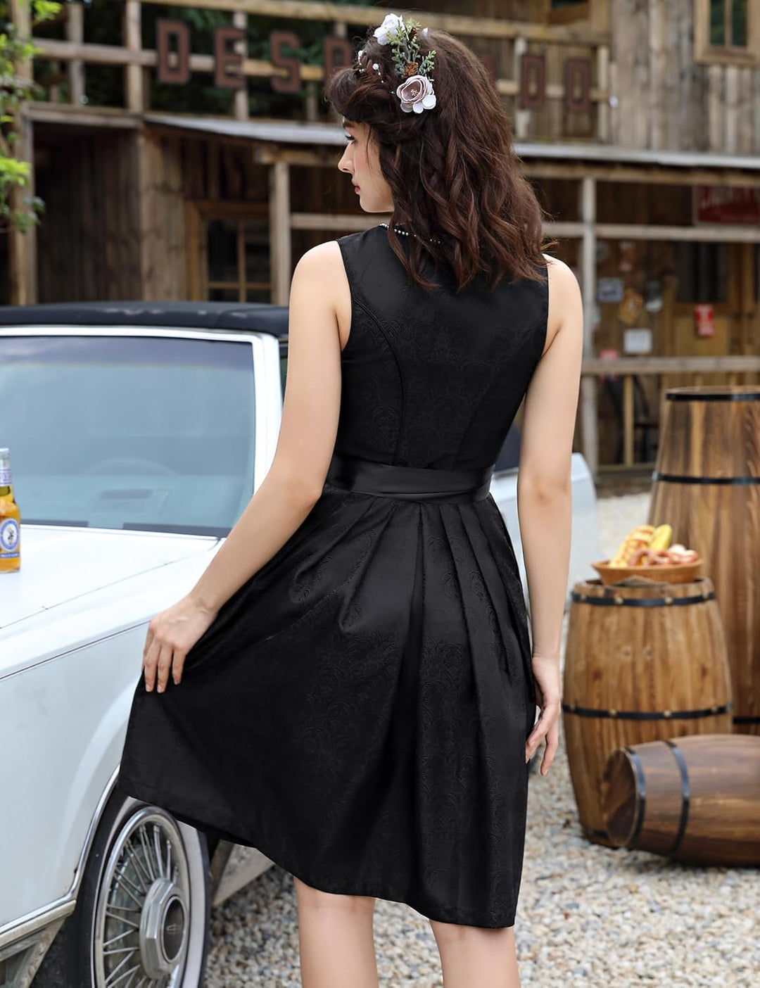 KOJOOIN Trachtenkleid Dirndl Kurz Damen Mid mit Spitzenschürze 2tlg. für Oktoberfest von Gr 34 bis 4