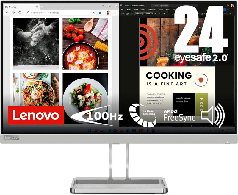 Lenovo L24i-40 | 23,8" Full HD Monitor | 1920x1080 | 100Hz | 250 nits | 4ms Reaktionszeit | HDMI | V