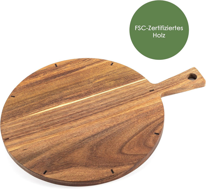 Pizzateller Holz – Rundes Pizzabrett aus Akazienholz, 31 cm Durchmesser – Pizza-Schneidebrett, Pizza