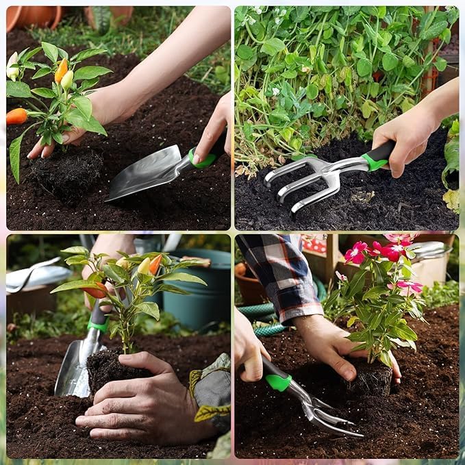 ZOLTA Gartengeräte Set 5-teilig Gartenwerkzeug Set Schaufel Harke Handrechen Unkrautstecher ergonomi