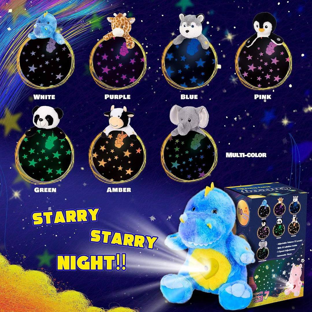 Cuteoy T-Rex Star Projector Dinosaurier Plüsch Nachtlicht Blau Stofftiere Musikalische Schnuller Spi