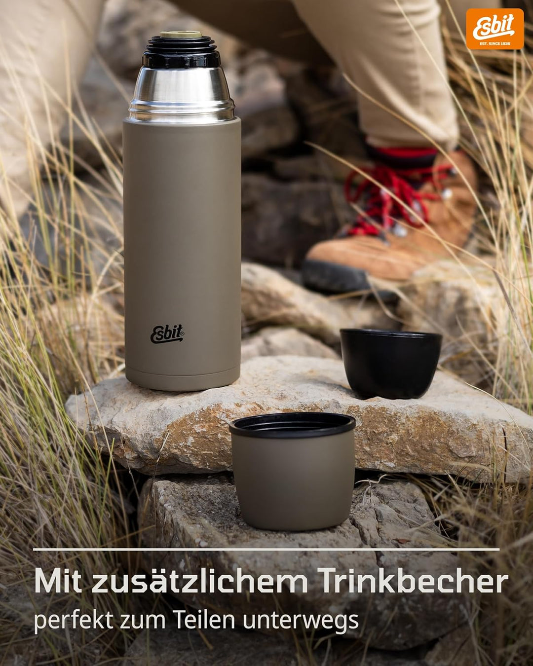Esbit Classic Isolierflasche 500ml - Thermoskanne für warm &amp; kalt - Thermosflasche mit 2 Bechern - T