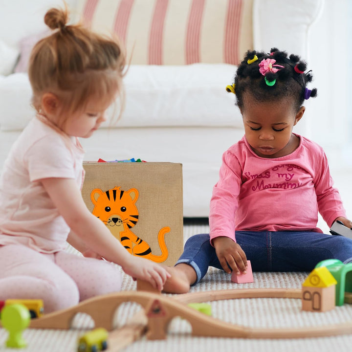Relaxdays Aufbewahrungsbox, Tiger-Motiv, Stoffbox für Kinder, faltbar, HBT: 33 x 33 x 33 cm, Spielze
