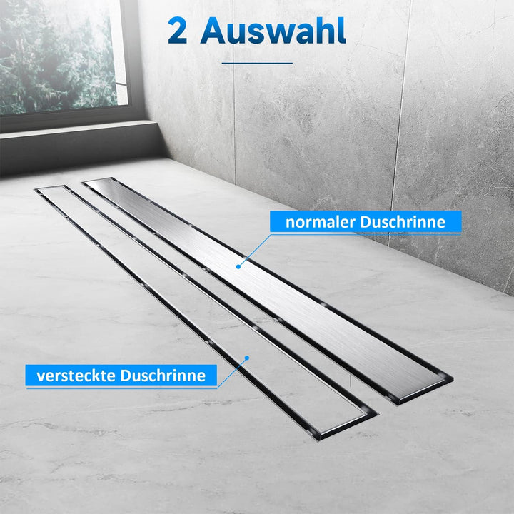 SONNI Duschrinne 80cm Edelstahl Befliesbar Komplettset Doppelseitige duschablauf Bodenablauf Flach m
