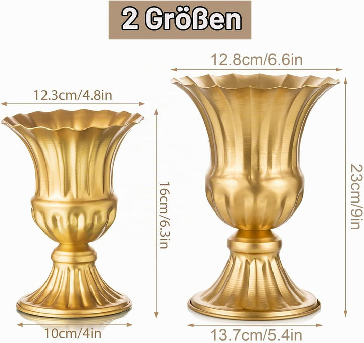 Sziqiqi Golden Metall Vase für Hochzeit - 2 Stück Klein Blumenvase Deko Hochzeit Mittelstücke, Vinta