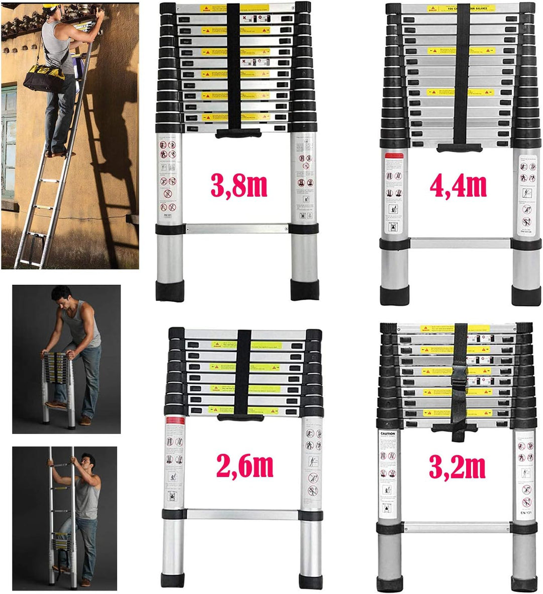 3,2 m Alu Arbeitsstufenleiter Dekorateure DIY ausziehbare Teleskop-Dachbodenleiter 10,5 Fuss Mehrzwe
