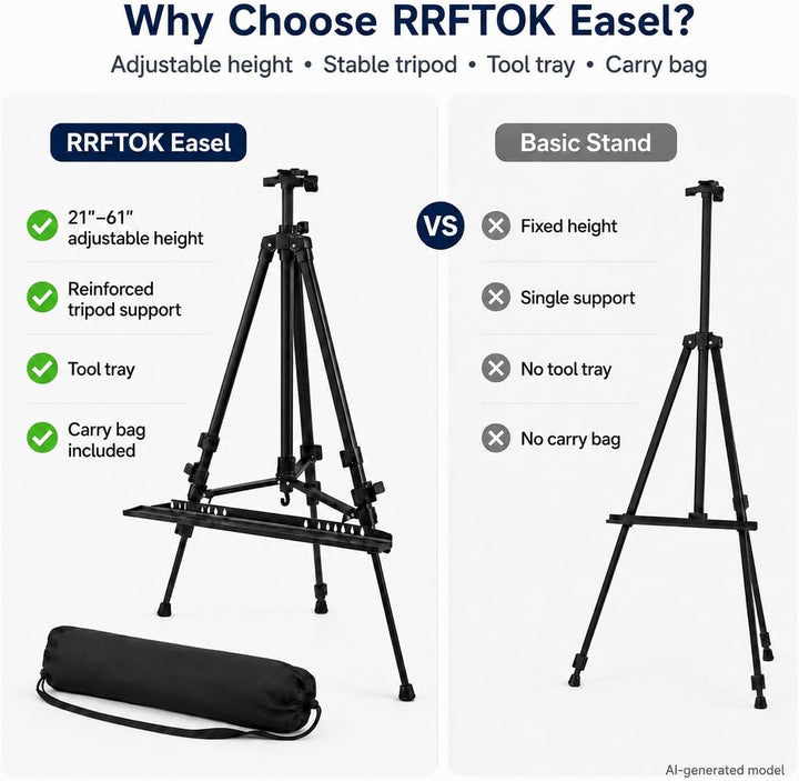 RRFTOK 150 cm Staffelei-Ständer, Metall-Künstler-Staffelei, Stativ, Höhe von 53.3 bis 155.4 cm, Kuns