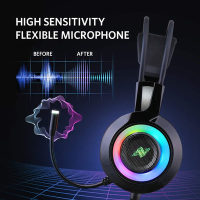 ABKONCORE CH60 Gaming-Headset mit echtem 7.1-Surround-Sound für PC, PS4, Laptop, Bassvibration, Gerä