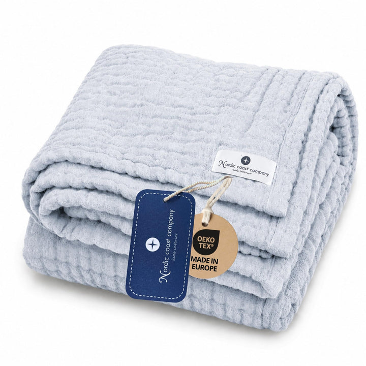 Babydecke Musselin von NORDIC COAST Puckdecke Krabbeldecke Spucktuch (Blau, 80x80cm) 80x80 cm (1er P