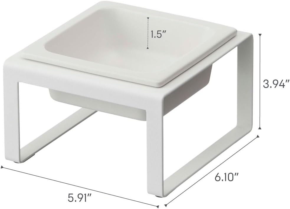 Yamazaki 5816 TOWER Futternapf, Single, 300ml, weiss, Stahl/Keramik, Minimalistisches Design, Weiss