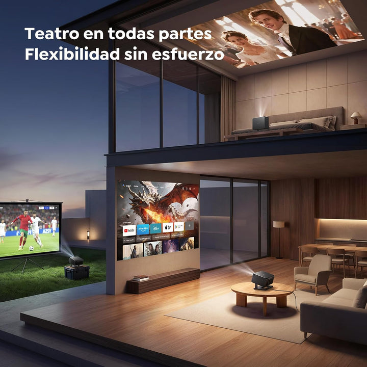 Beamer 4K Unterstützt, Smart Beamer Heimkino 1080P FHD, Autofokus &amp; Trapezkorrektur, WiFi Bluetooth