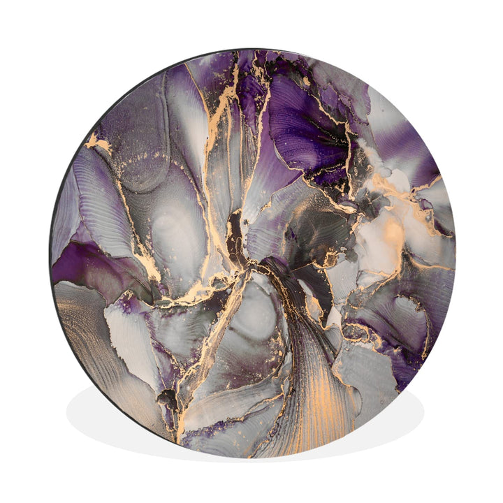 Wandbild Rund Wanddeko Deko Wohnzimmer Bilder 60x60 cm Gold - Lila - Marmor, 60x60 cm