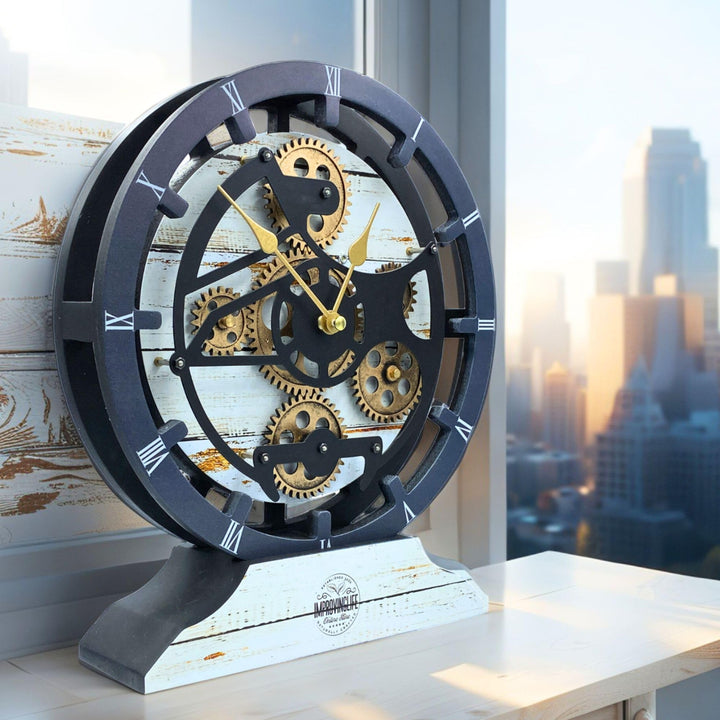 ImprovingLife The Gears Clock Schreibtischuhr, 25,4 cm, mit echten beweglichen Zahnrädern, umwandelb