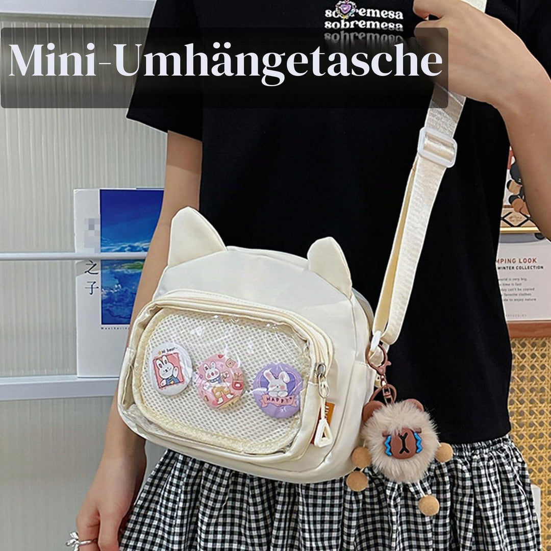 Kleine Ita Messenger Tasche für Damen, Kawaii Crossbody Tasche mit transparentem Pins Display-Fenste