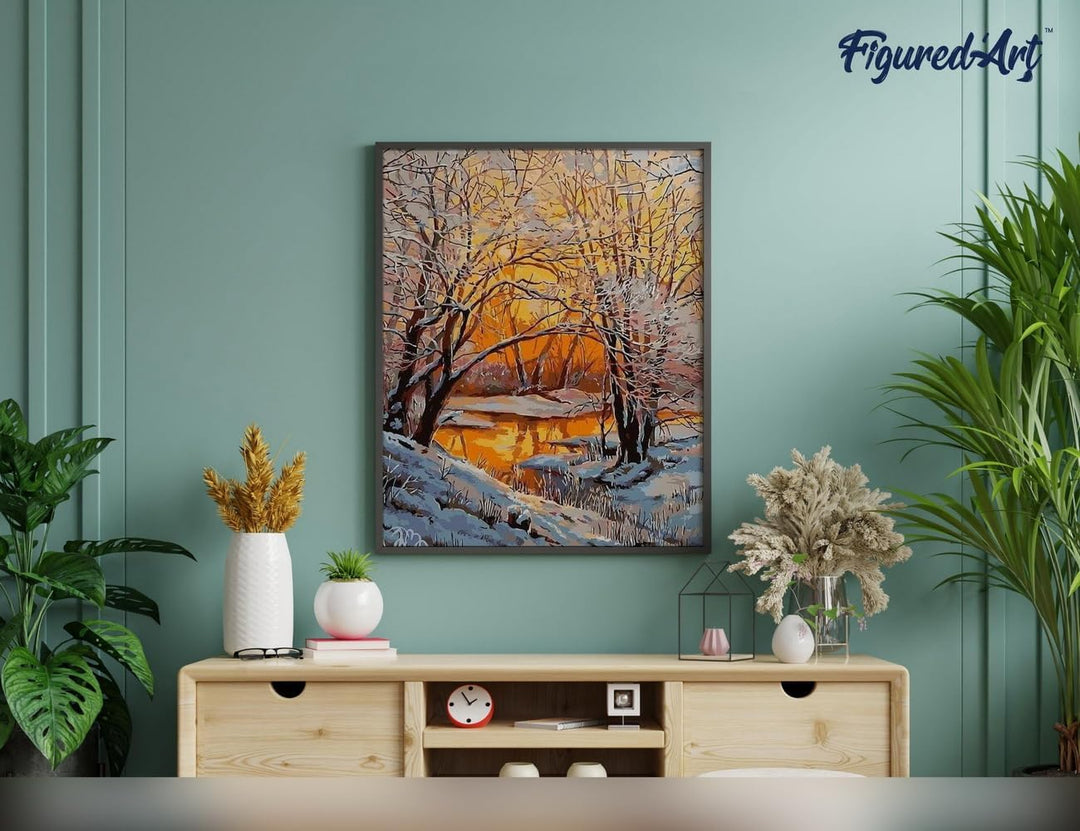 Figured'Art Malen Nach Zahlen Erwachsene Mit Rahmen Bäume im Winter - Paint by Numbers Basteln DIY B