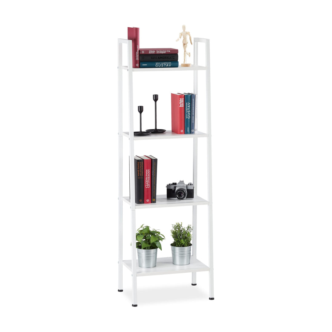 Relaxdays Standregal, modernes Leiterregal m. 4 Ablagen, Dekoregal für Pflanzen & Bücher, HBT: 136 x