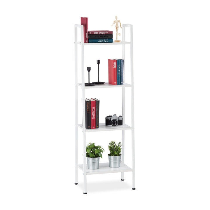 Relaxdays Standregal, modernes Leiterregal m. 4 Ablagen, Dekoregal für Pflanzen & Bücher, HBT: 136 x