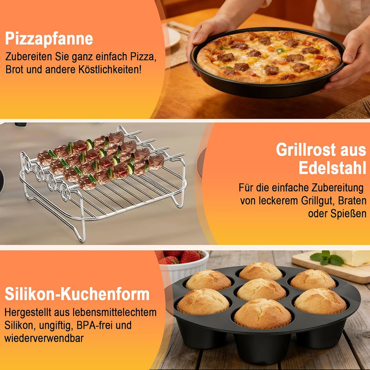 8 Stück Airfryer Zubehör Set für Ninja CRISPi FN101EU &amp; CRISPi Pro | Enthält 2 Silikonkörbe Insert 1