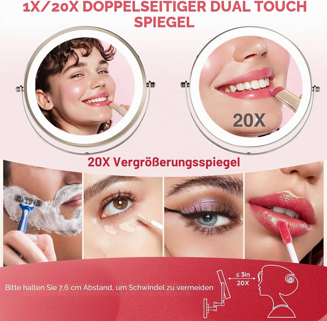 Wandmontierter Make-up-Spiegel, 1x/20x Vergrösserungsspiegel mit 8,5" Doppelseitig, Eitelkeit Make-u