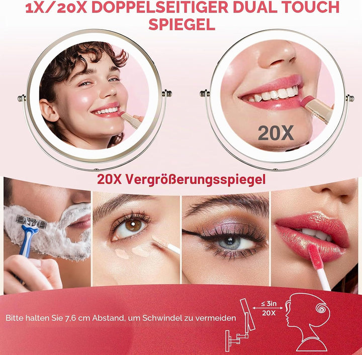 Wandmontierter Make-up-Spiegel, 1x/20x Vergrösserungsspiegel mit 8,5" Doppelseitig, Eitelkeit Make-u