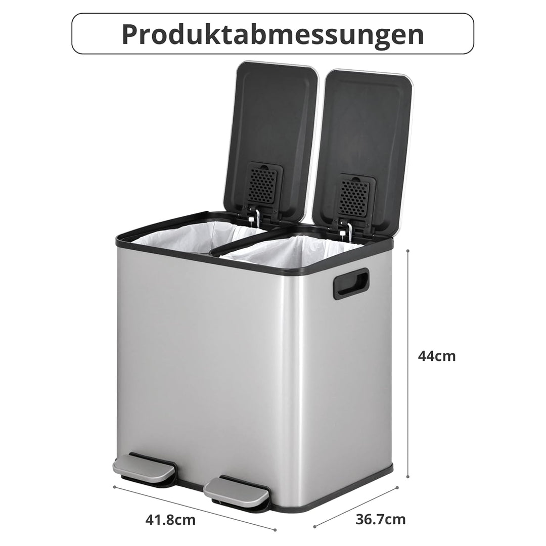 Mülleimer Küche, 2 x 15 L, Mülltrennsystem 2 Fächer, Doppel-Mülleimer aus Edelstahl, Anti-Fingerabdr