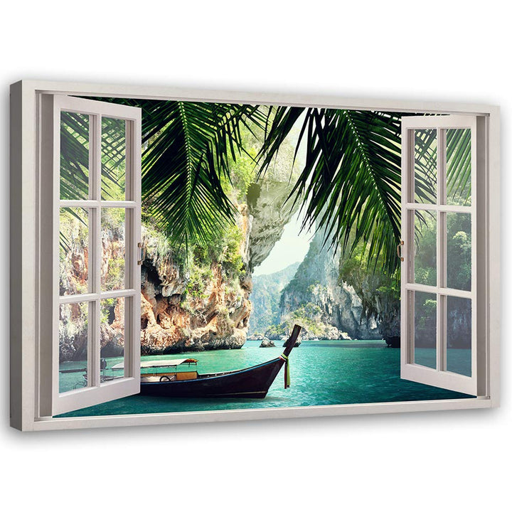 Feeby Leinwand Bilder - Fensterblick Natur- 90x60 cm- Deko Wohnzimmer - Wandbilder Schlafzimmer - De