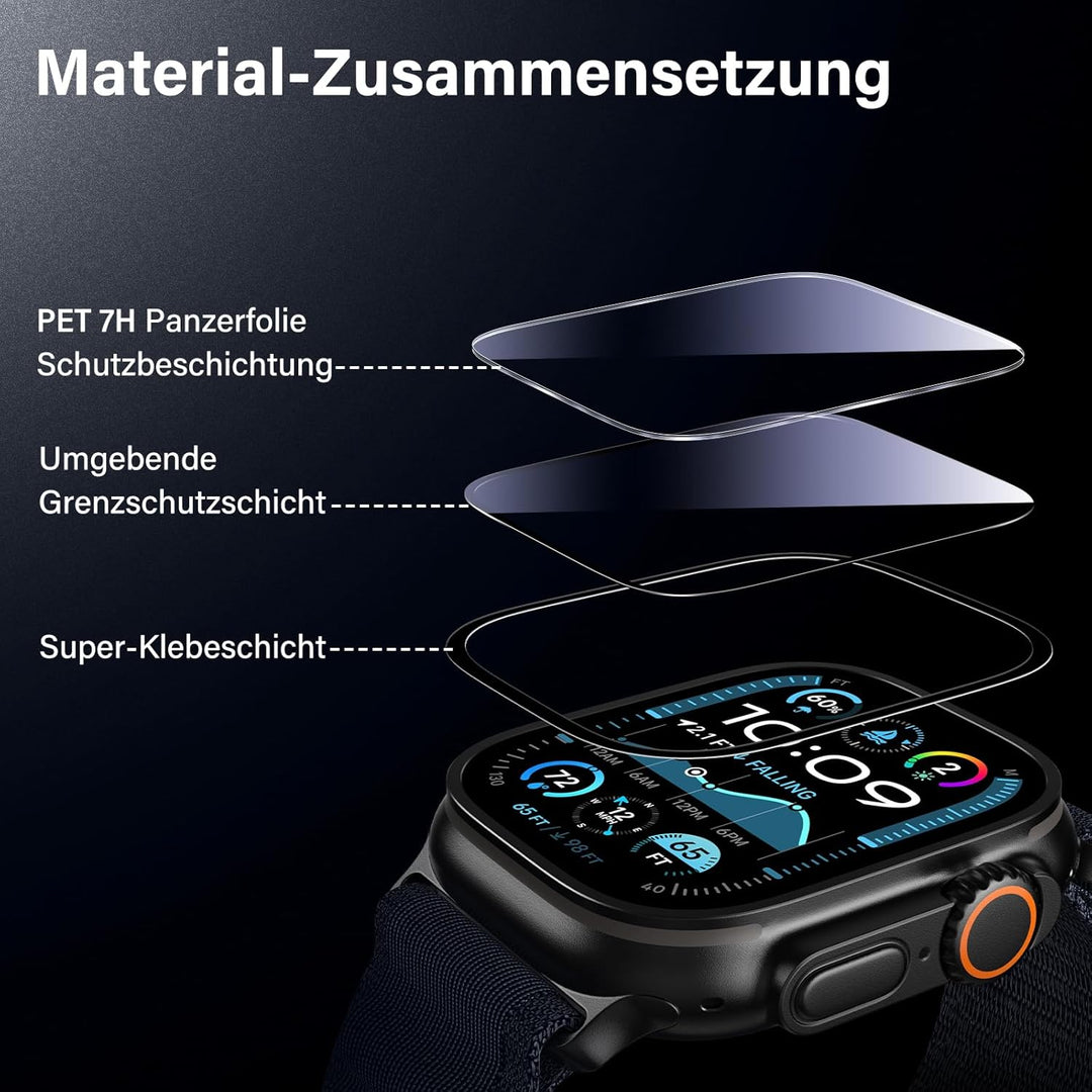 UniqueMe für 2 Stück Apple Watch Ultra 2/1 49mm Full Screen 7H Displayschutz - [Sicherer Halt] Langl