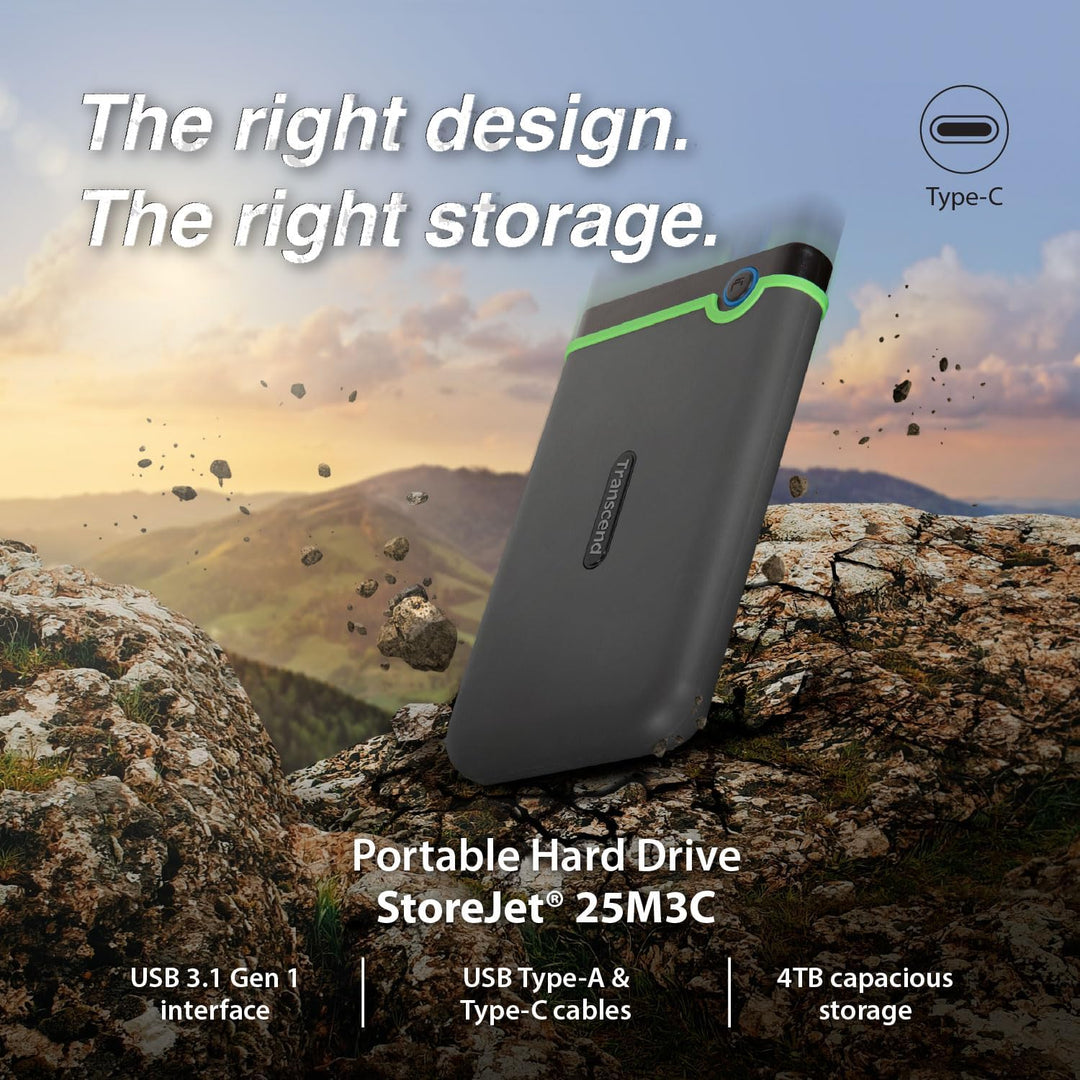 Transcend 2 TB USB Type-C Storejet 25M3C – 2, 5 Zoll Externe Festplatte Stossfest Typ C TS2TSJ25M3C,