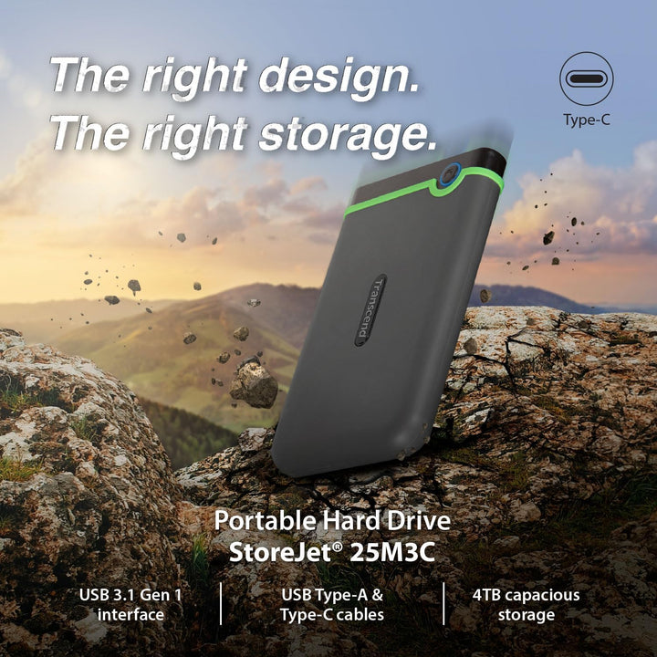 Transcend 2 TB USB Type-C Storejet 25M3C – 2, 5 Zoll Externe Festplatte Stossfest Typ C TS2TSJ25M3C,