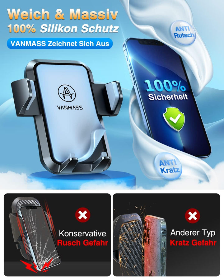VANMASS Handyhalterung Auto [ 2022 Upgrade Silikon Version Mega Fest ] 3 in 1 Lüftung & Saugnapf Han